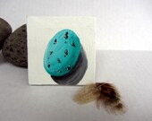 Little painting on canvas, abstract art, birds egg, Robins Egg Blue, Turquoise, Teal, Aqua, Woodland decor, birds nest, Egg, Spring, Brown