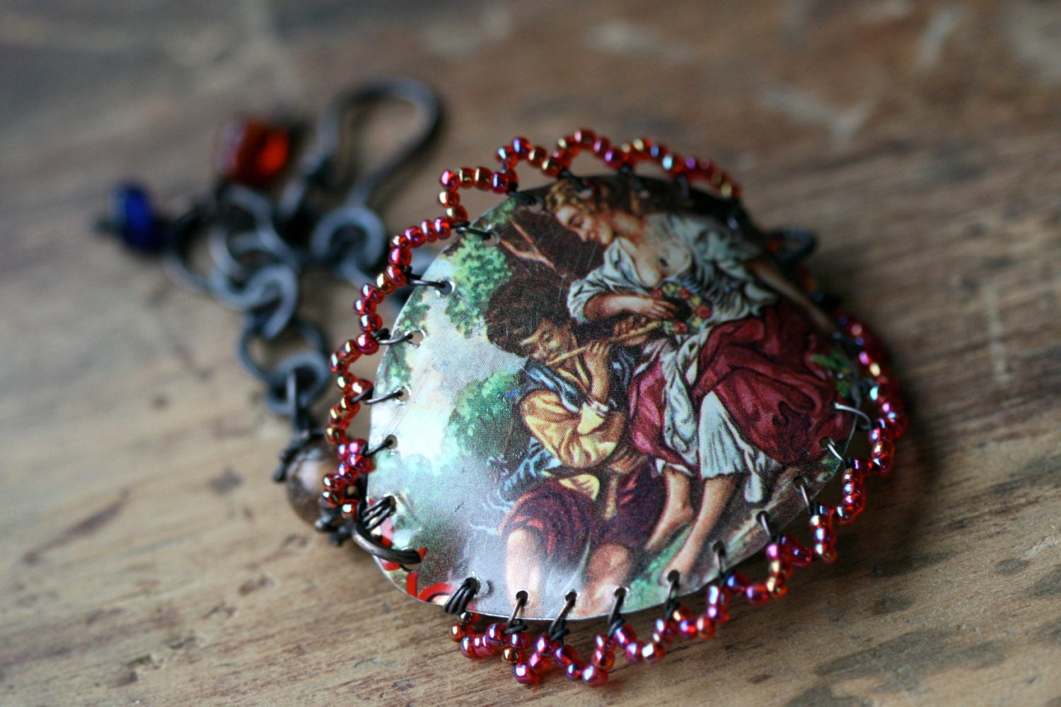 The Birth of Pleasure Bracelet - Vintage Tin Jewelry,Assemblage,Vintage Glass Beads,Tin, Solid Copper,Victorian,Rustic,Golden Crystals