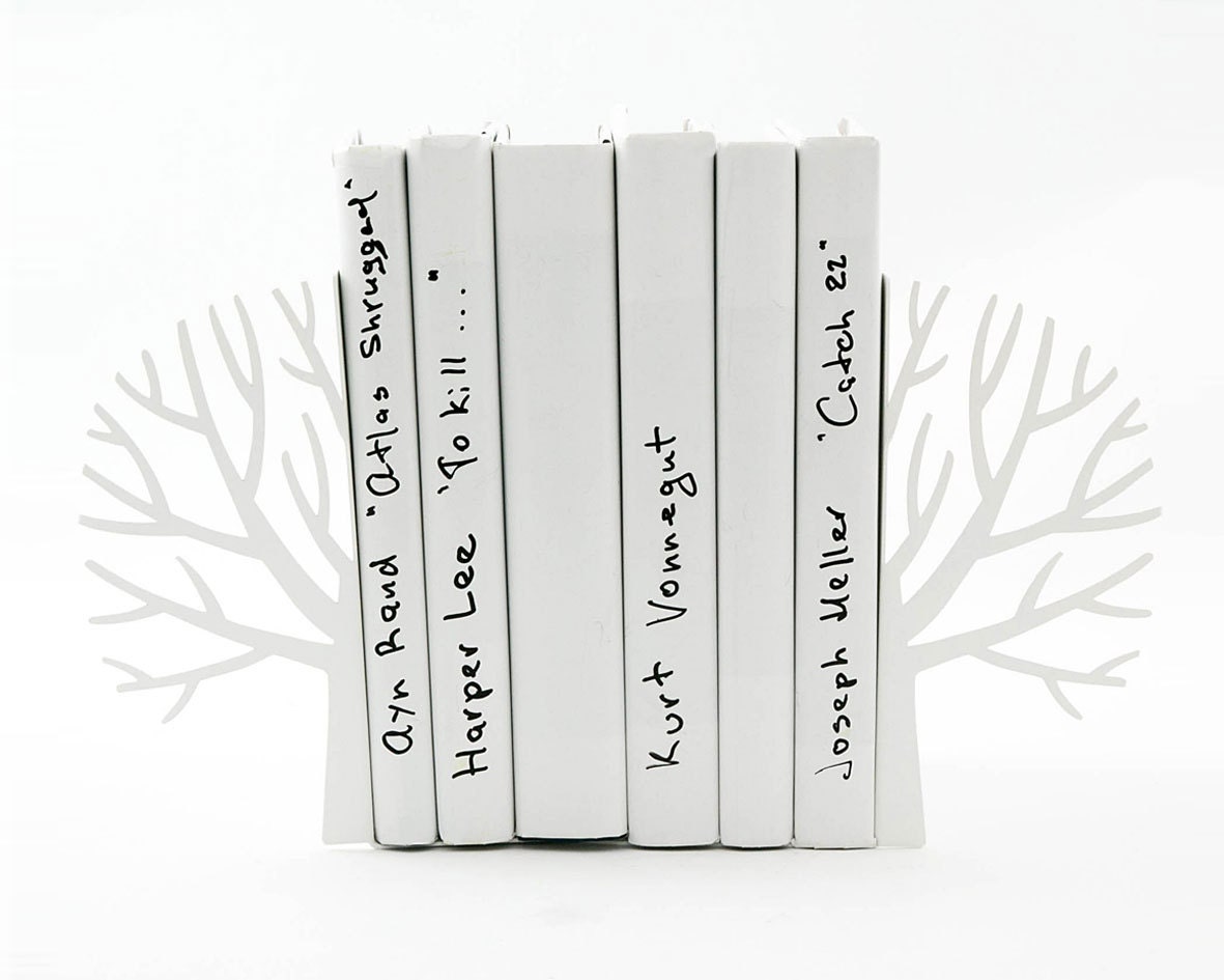 Minimalistic bookends - Winter trees - Scandinavia inspired item (white)