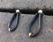 Gold, Black & Silver earrings. Oxidized silver drop shape with 14k gold wire decorate and a silver ball. Handmade.