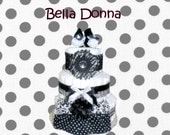 3 Layer - Bella Donna Black and White Baby Shower Diaper Cake