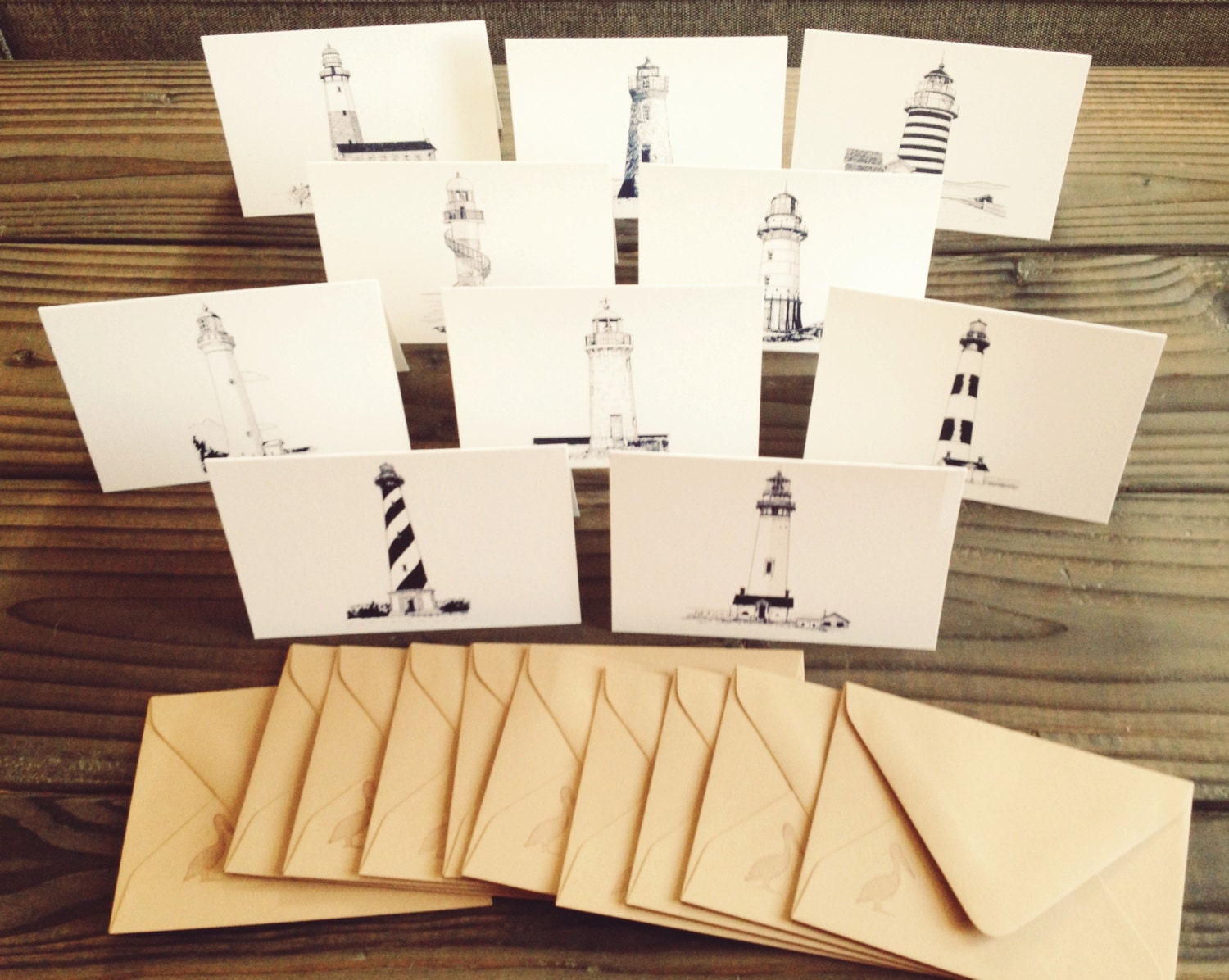 Notecards-Lighthouse Notecard Set-Lighthouse-Nautical-Each Card UNIQUE-10 Pack- Blank Inside