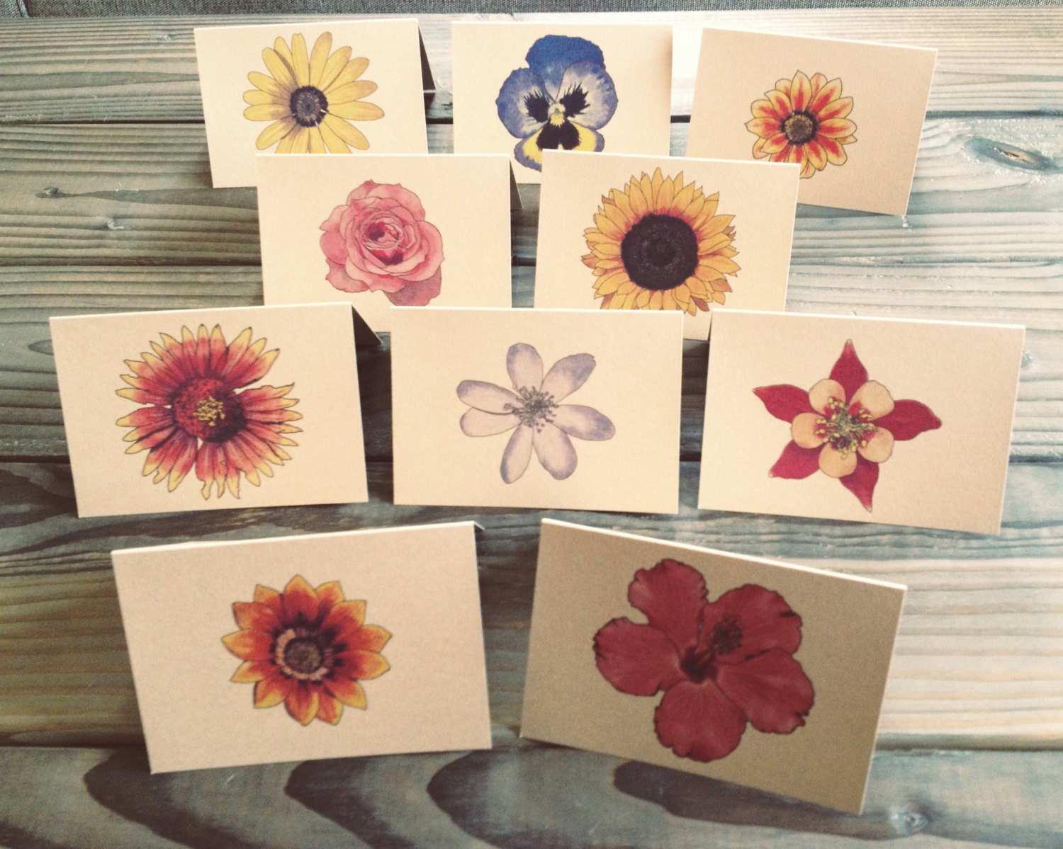 Notecards-Flower Notecard Set-Nature-Outdoors-Stationery-Each Card UNIQUE-10 Pack- Blank Inside