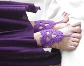 Purple Barefoot Sandals, Nude shoes, Foot jewelry, Victorian Lace, Sexy, Yoga, Anklet , Bellydance, Steampunk, Beach Pool