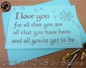 Magnet - Magnetic Frame I love you Calligraphy Handwritten Original Art, Love Letter, 6x4" Turquoise Silver, Dandelion READY TO SHIP (15)