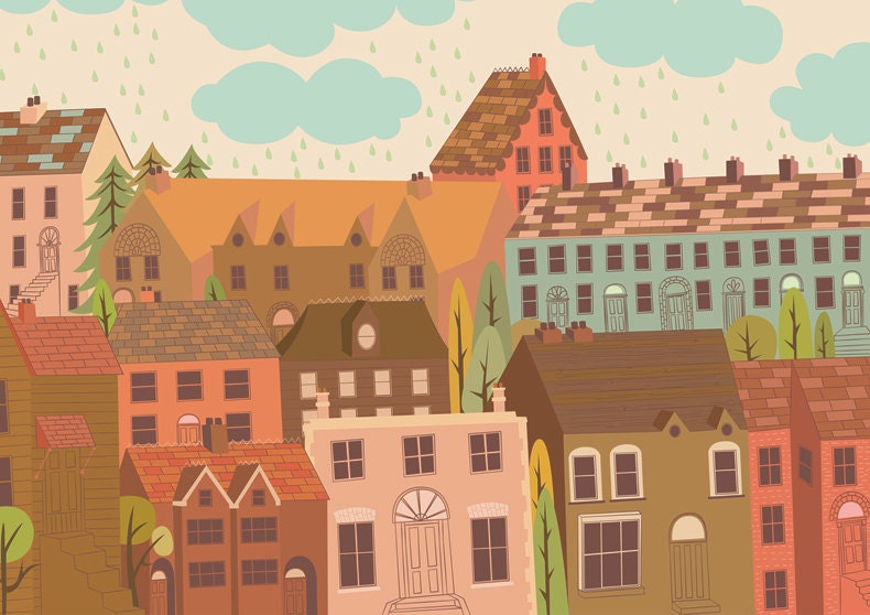 Art Print - Illustration Print 11.7" x 8.3" - Dublin Houses- Nursery Art