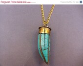Memorial Day Sale Tibetan Brass Turquoise Horn Necklace - Boho Celebrity Style