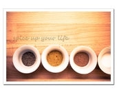 Spices Photography 8x12, Kitchen Art Still Life, Diner Recipe, Cooking, brown, beige, gold, circles, zen