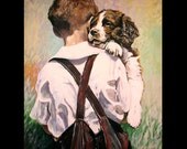 A boy and his new best friend a print of an original acrylic painting