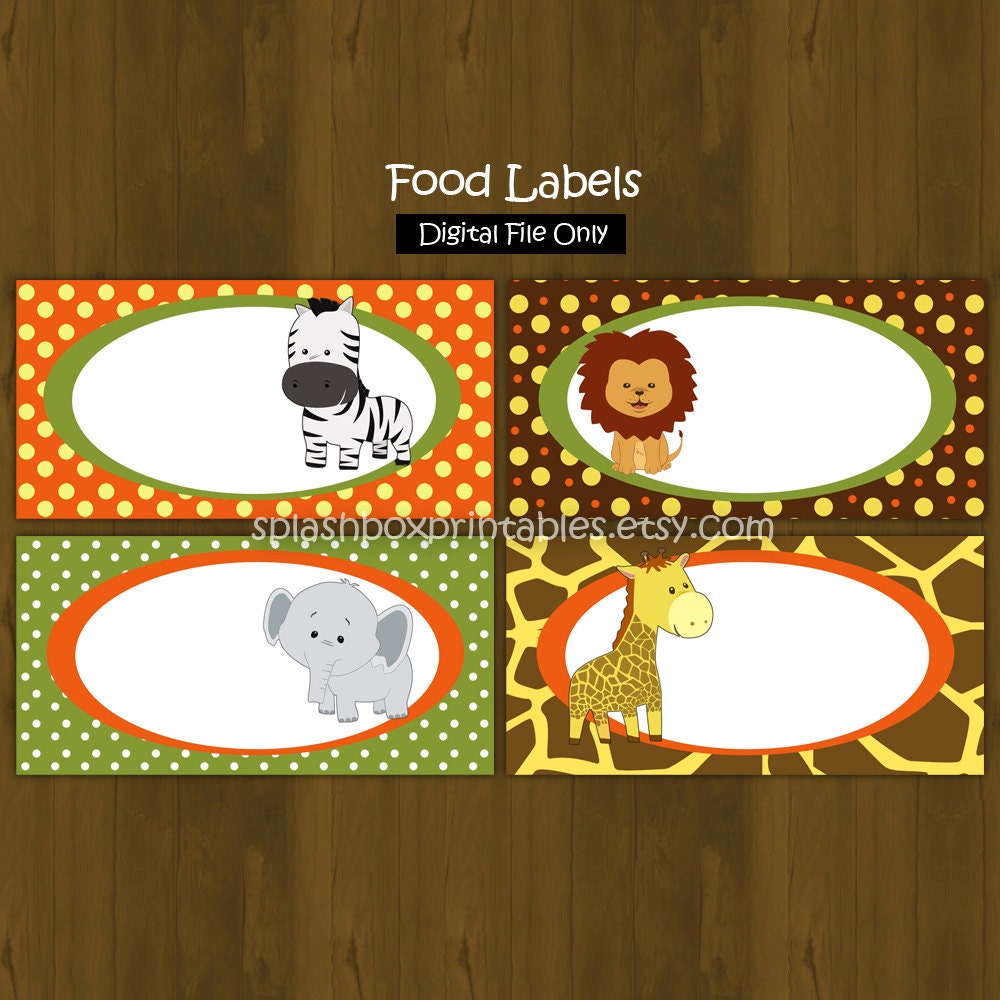 Safari Zoo Jungle Printable Food Labels by SplashboxPrintables