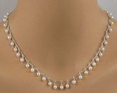 White Pearl Sterling Silver Scalloped Chain Bridal Necklace
