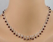 Ruby Crystal Sterling Silver Scalloped Chain Necklace