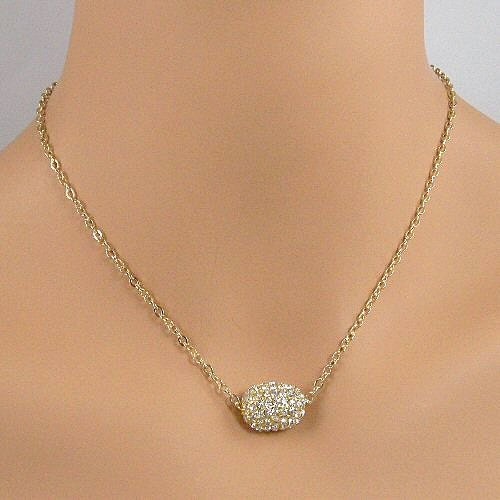 Gold Crystal Ball Bridal Necklace, Gold Pave Ball Necklace