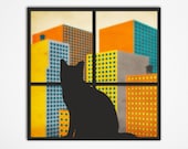 GICLEE Fine Art Print, Modern urban landscape for the home wall decor (13x13) 'THE WATCHER' by Artist Jazzberry Blue