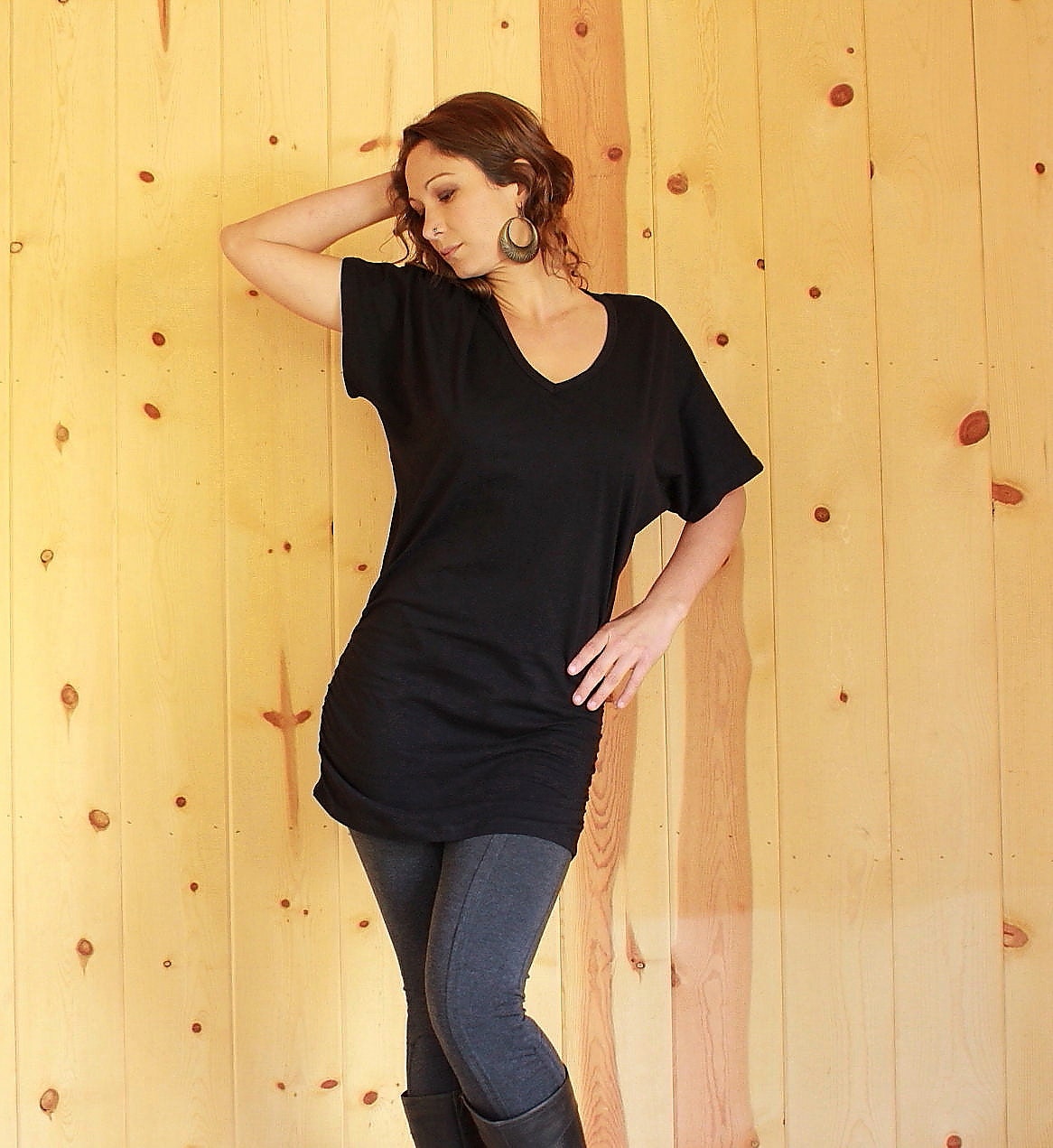 T Shirt Dress-Tunic Top-Black Dress-Womens Blouse-Maternity Clothes-Cotton Tee-Boho chic-Hippie Shirt-Tunic Blouse-Urban Pixie
