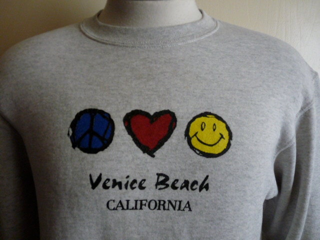 vintage 90's Venice Beach California Peace Love Happy Face symbol graphic sweatshirt men women unisex travel souvenir sweats heather grey cr