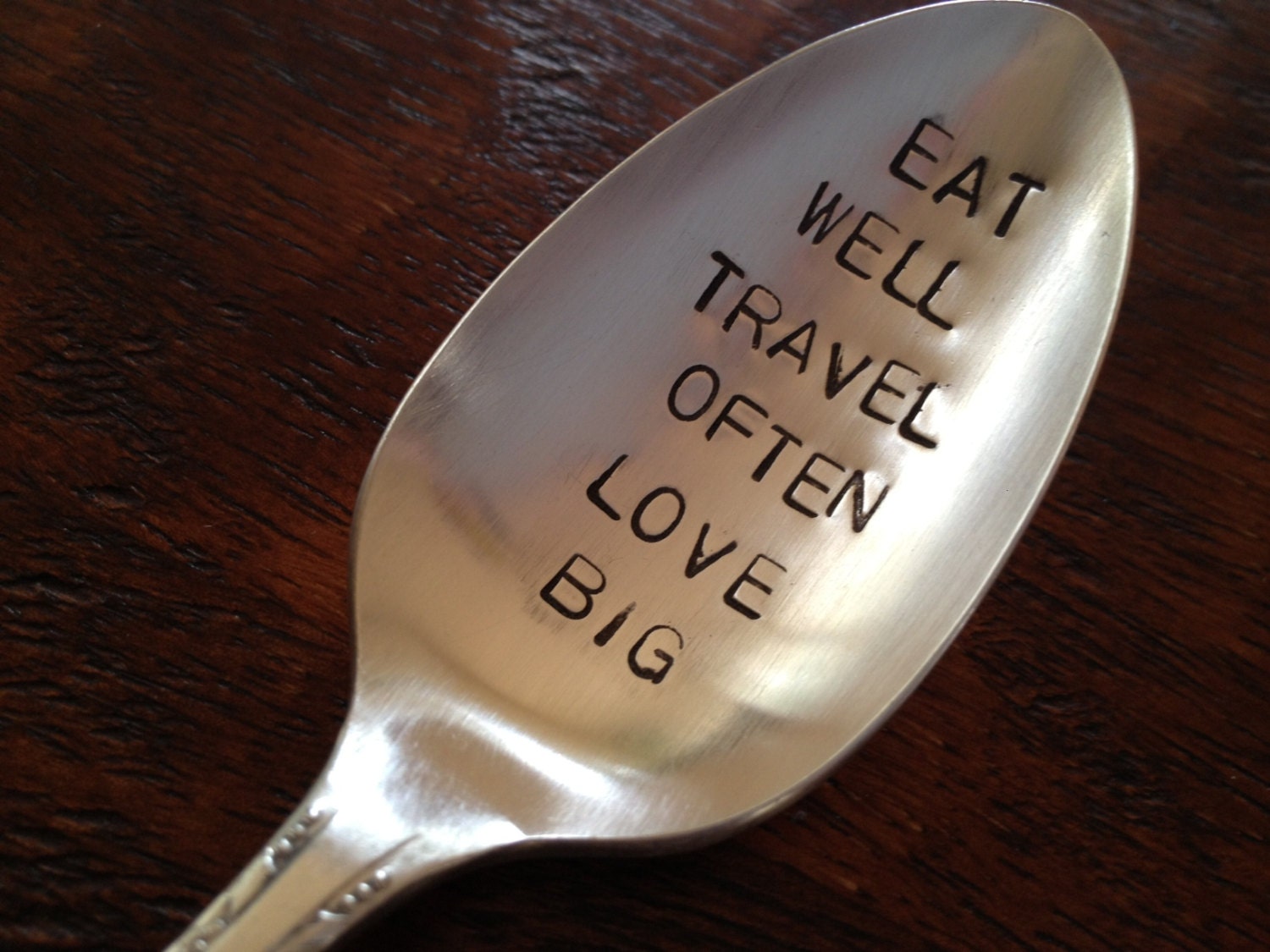 Eat Well Travel Often Love Big vintage silverware hand stamped spoon