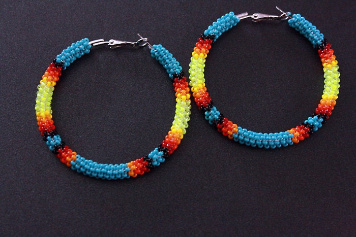Turquoise Beaded Hoop Earrings