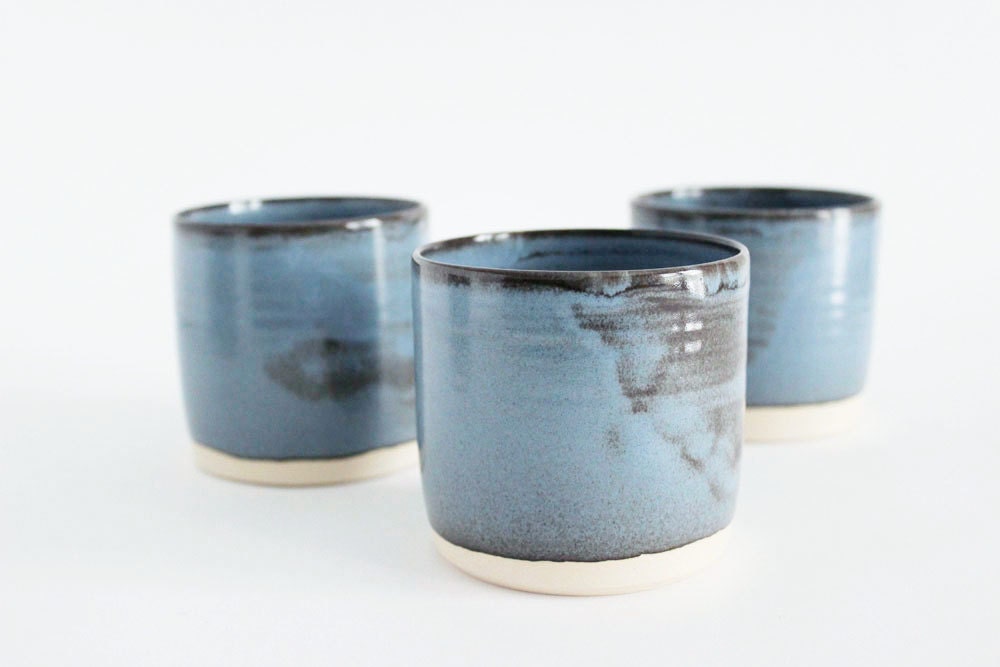Made to order, Set of four ceramic cups, blue/brown pottery tumbler by julia paul pottery