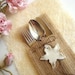 Sea Wedding Table Setting,Burlap Flatware holders with clay hearts favor,Rustic Flatware Pockets