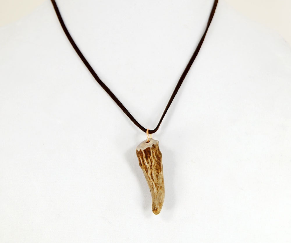 Men's Necklace: Rocky Mountain Mule Deer Antler Tip Pendant on Leather Cord 1752