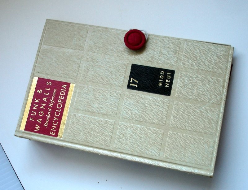 Book clutch purse made from an altered,  repurposed book entitled "Funk & Wagnall's Standard Reference Encyclopedia".  Unique .