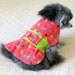Small Dog's Dress - Flannel Made to Order Multi Canine Frolic Print on Red with Lime Inset Topped w/Big Bow