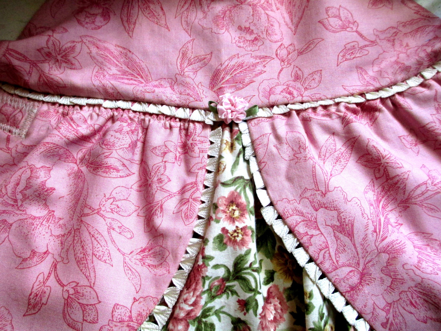 Little Dog's Dress Cotton for Toy Poodle Etc. - Rose Print Bodice and Panels w/Flower-Printed Underskirt - Made to Order