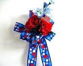 Patriotic Holiday bow, Memorial Day decoration, Flag Day celebration bow, Fourth of July decoration, Patriotic gift bow (J21)