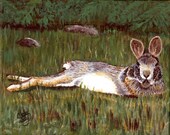 Acrylic painting of "Sunning Bunny" (playboy bunnies, step aside) ... 8x10" stretched canvas