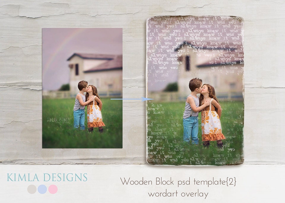 INSTANT DOWNLOAD Wooden Block, psd template, wordart overlay 2