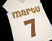 Personalized Shirt, Custom Girls Birthday T-Shirt or Onesie w/ Appliqued Name & Number in Animal Prints Leopard Cheetah Kids/Baby Clothes