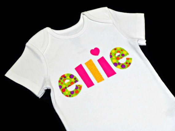 Personalized Shirt or Onesie, Custom Girls Birthday T-Shirt or Bodysuit with Appliqued Name, Kids/Childrens/Toddler/Baby Clothes