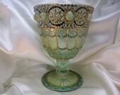 Venice Lagoon Hand Painted Glass Chalice  OOAK Amazonite Cabochons and Silver Drops Reminiscent of Serenissima