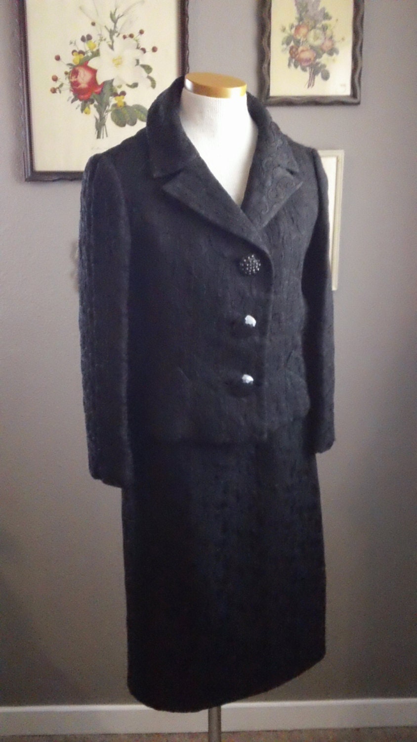60s I Magnin Jackie O Classic Black Dress Suit