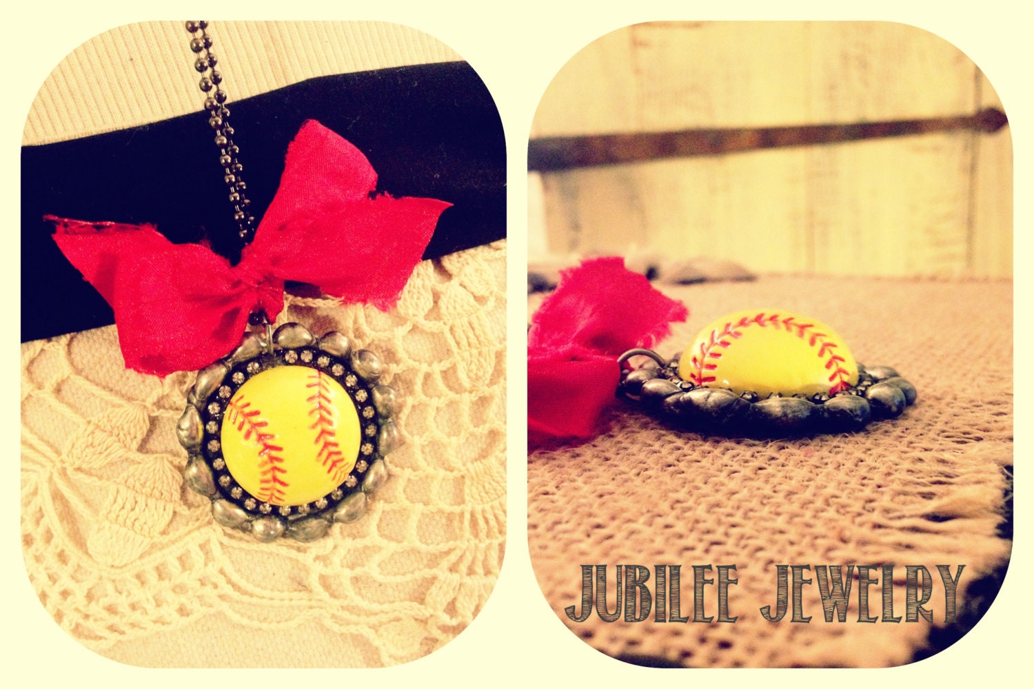 Yellow Softball rhinestone wax seal pendant necklace