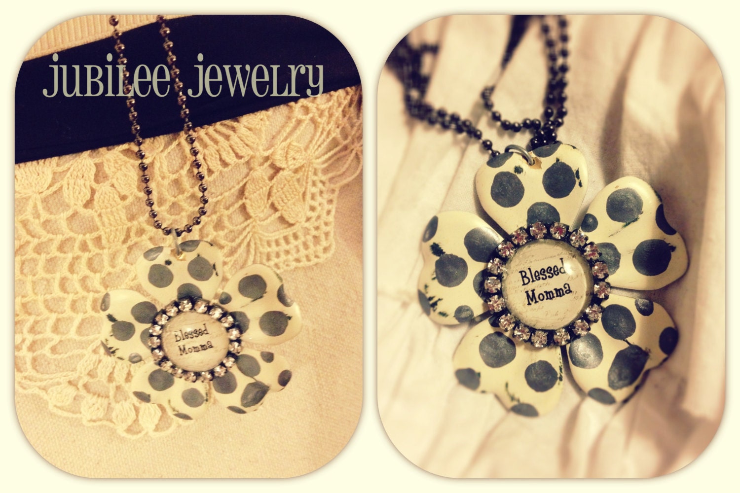 Blessed Momma polka dot flower necklace