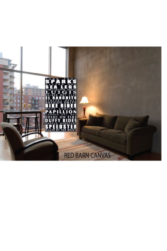 30x50 Subway Sign, Restoration Hardware Style, Bus scroll, Vintage Tram scroll, Canvas Word Art, Typography Word Art, Personalized