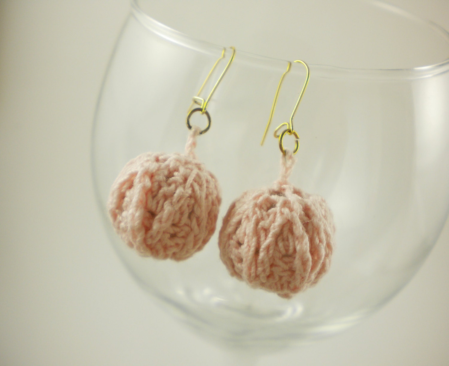 Crocheted Tea Rose Pink Ball Earrings with Gold Hooks - Powder Pink Ball Earrings- Perfect Gift for Woman or Little Girl - Birthday Present