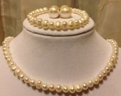 Organic Freshwater Pearl Bridal Plugs or Earrings, Necklace & Bracelet Set Made To Order - Single Strand