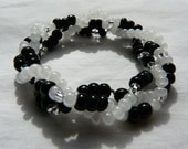 Black and White 3 Strand Beaded Stretch Bracelet - Custom Made to Size