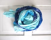 Cotton Blend Lightweight, Spring Scarf, Summer Scarf, Light Blue, Indigo Blue, Light Teal Ombre Floral Scarf, Shawl, Wrap