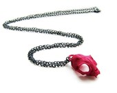 CLEARANCE SALE - Red Cat Skull Necklace, cat skull pendant, modern animal necklace, blue skull, cool jewelry, animal skull, animal jeweller