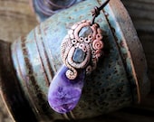 Amethyst and Labradorite Clay Pendant Necklace