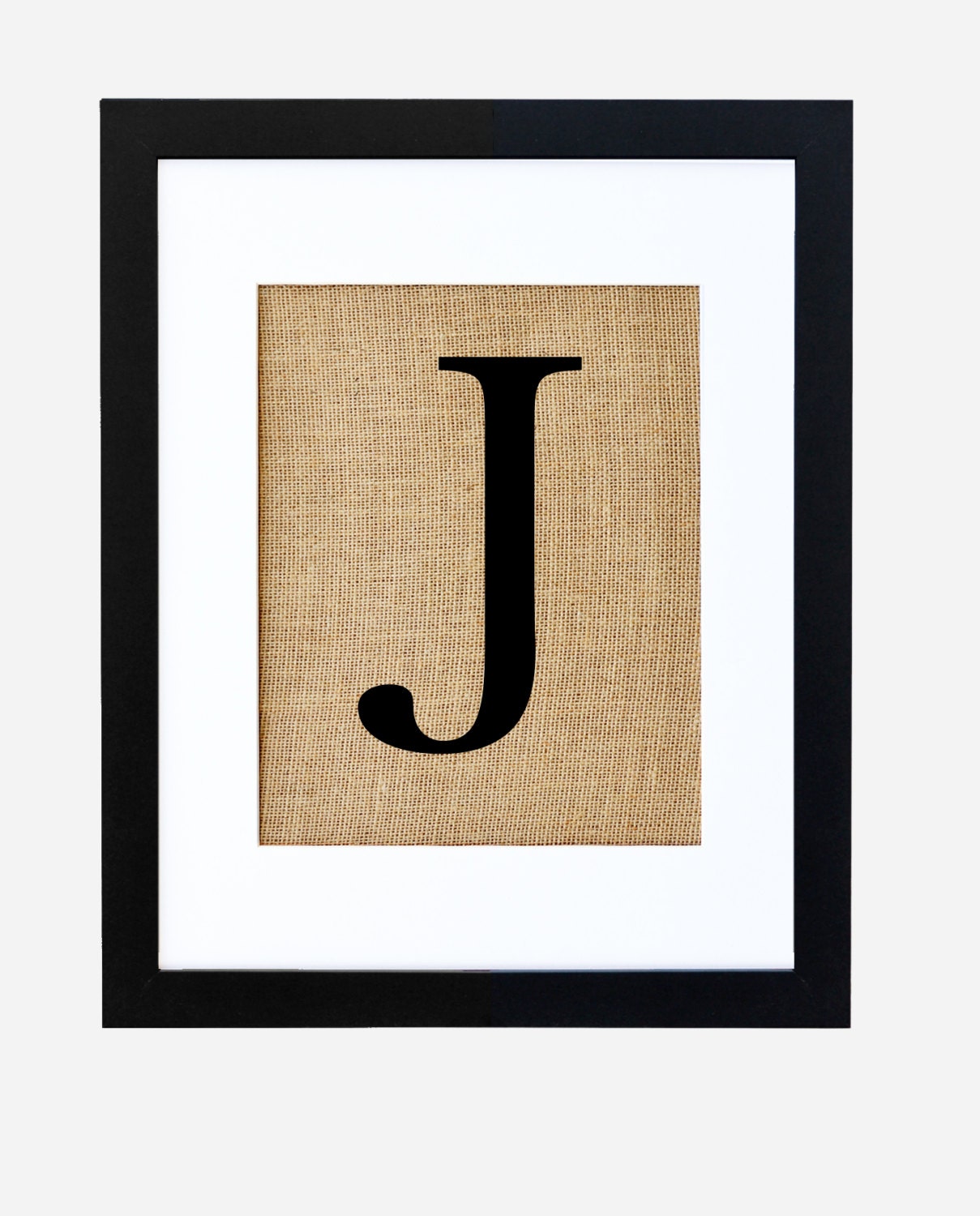 Letter J monogram alphabet burlap wall decor
