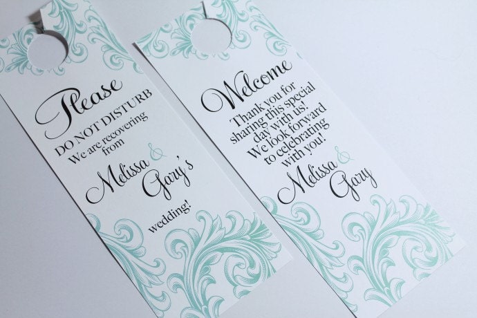 Set of 20 Gorgeous Vintage Flourish Door Hangers - Customizable Personal Favors for out of town hotel guests, welcome bag, wedding Il_170x135