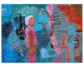 Off To The Market small mixed media original artwork