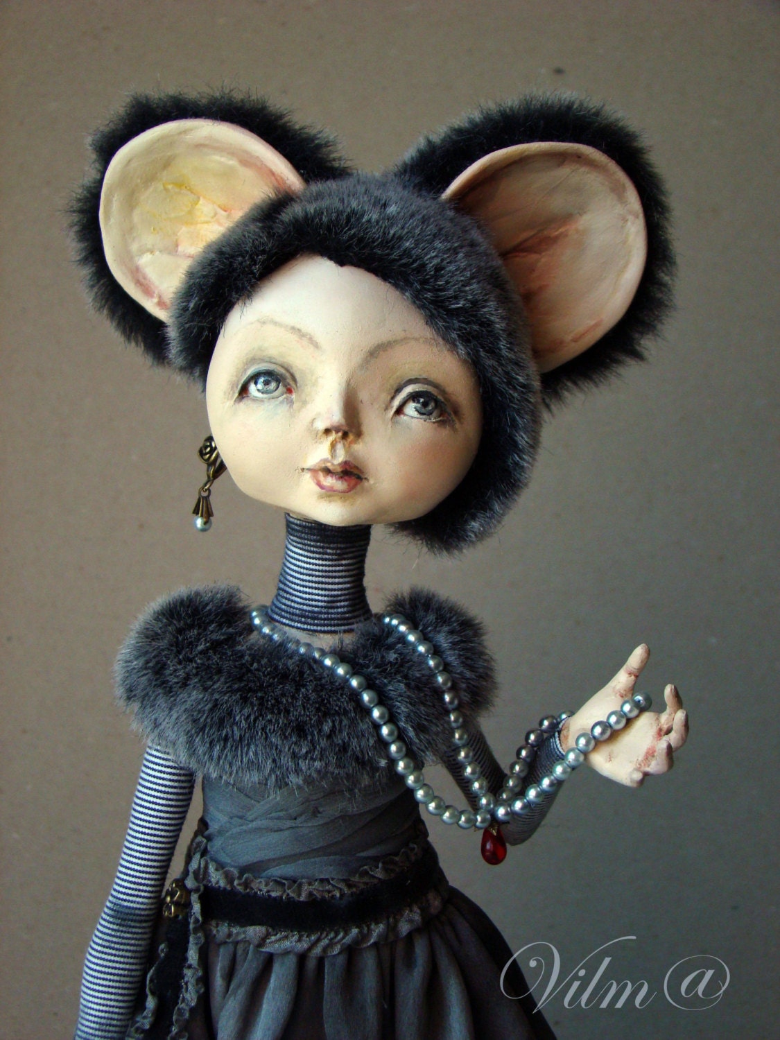 OOAK Art Doll Little Grey Mouse - VilmaDolls