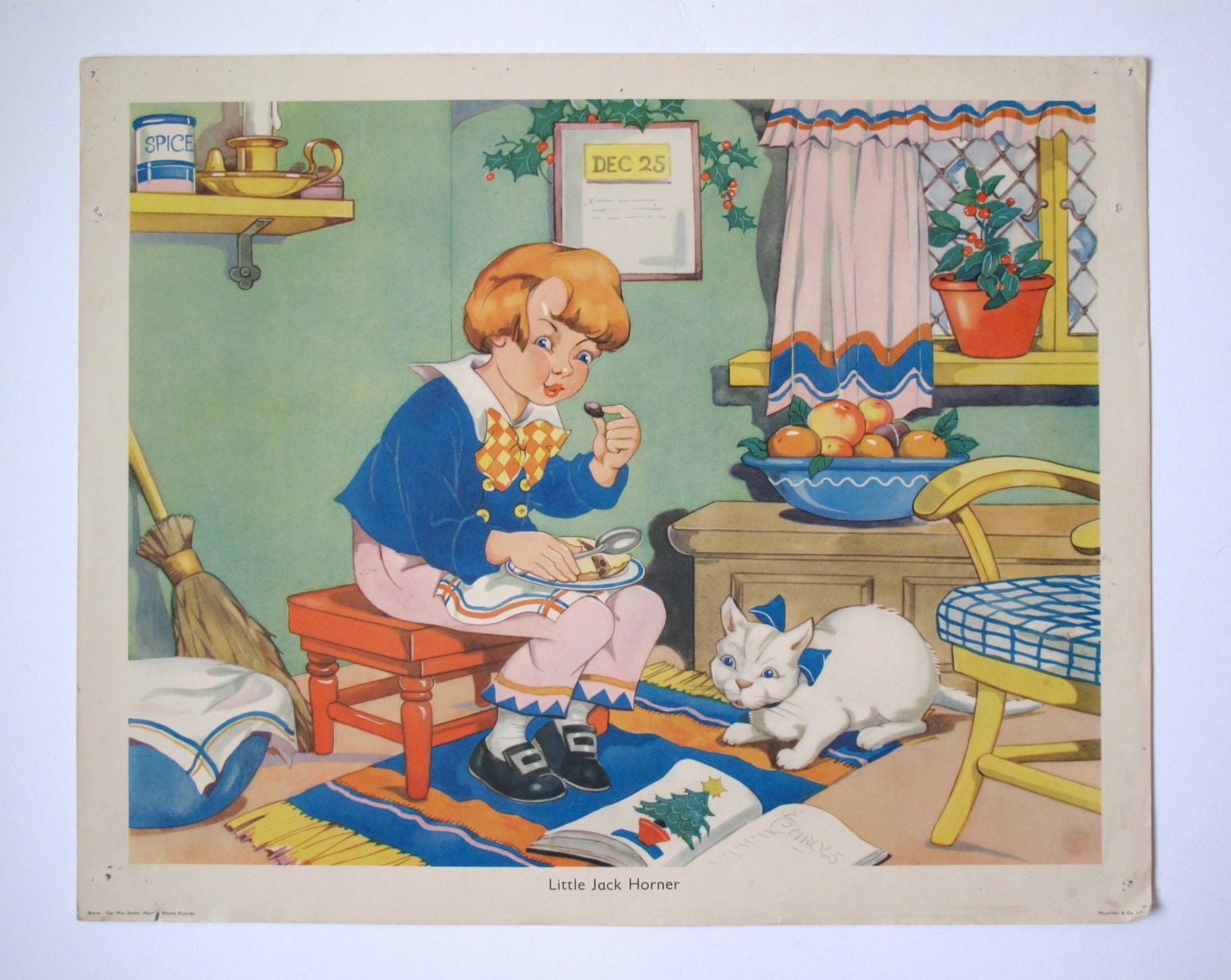 Vintage 1930's Nursery Rhyme Print, Little Jack Horner