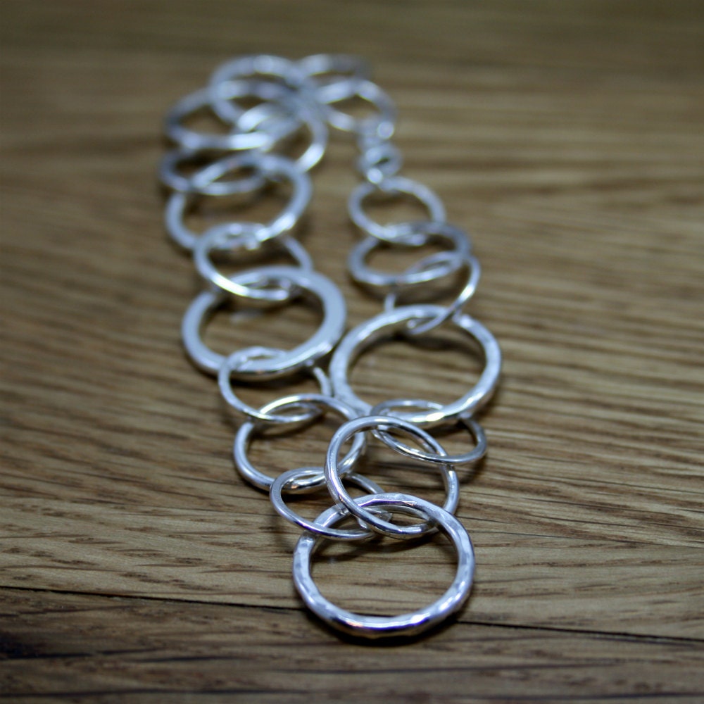 Silver Textured Hoop Bracelet with Random Hammered Silver Circles